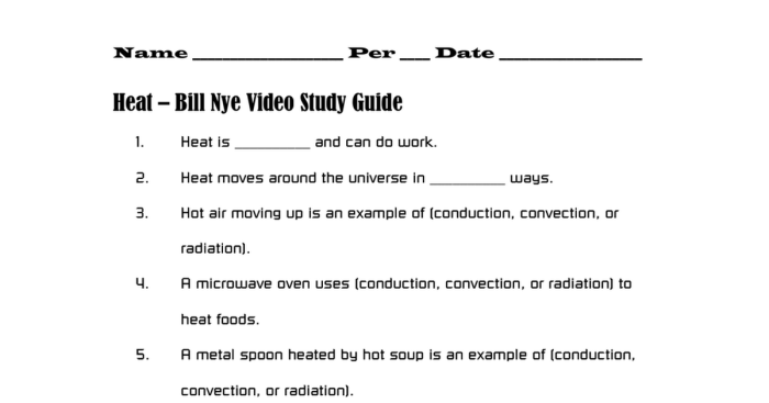 Bill nye heat video worksheet answers